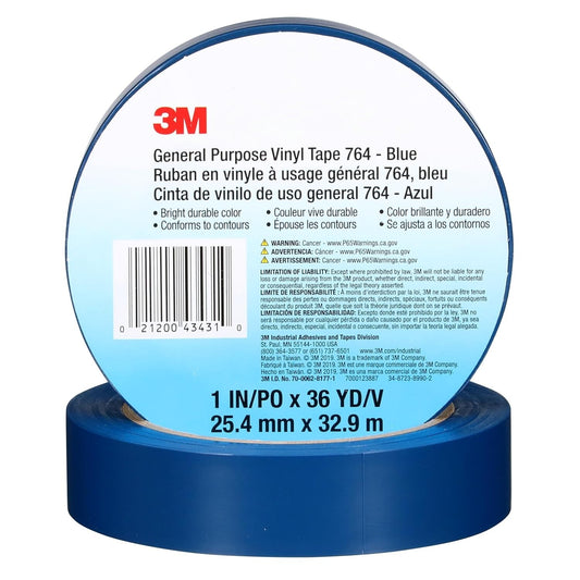 3M  General Purpose Vinyl Tape 764, Blue, 1 in x 36 yd QTY  12