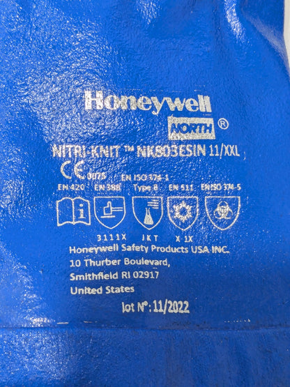 Honeywell Chemical Resistant Gloves: Size 2X-Large, Nitrile NK803ESIN/11