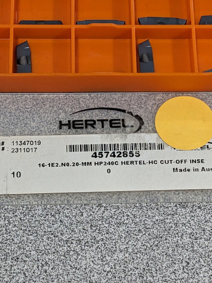 HERTEL 161E2.N0.20MM HP240C Carbide Cutoff Insert Qty 9 45742855