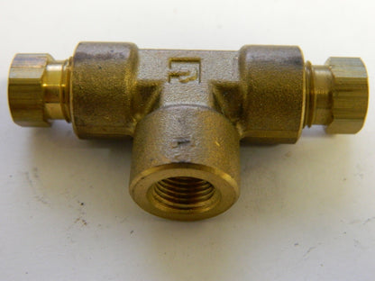 Parker 1/4" Tube OD x 1/8-27 MPT Brass Compression Tube Female Branch Tee QTY 4