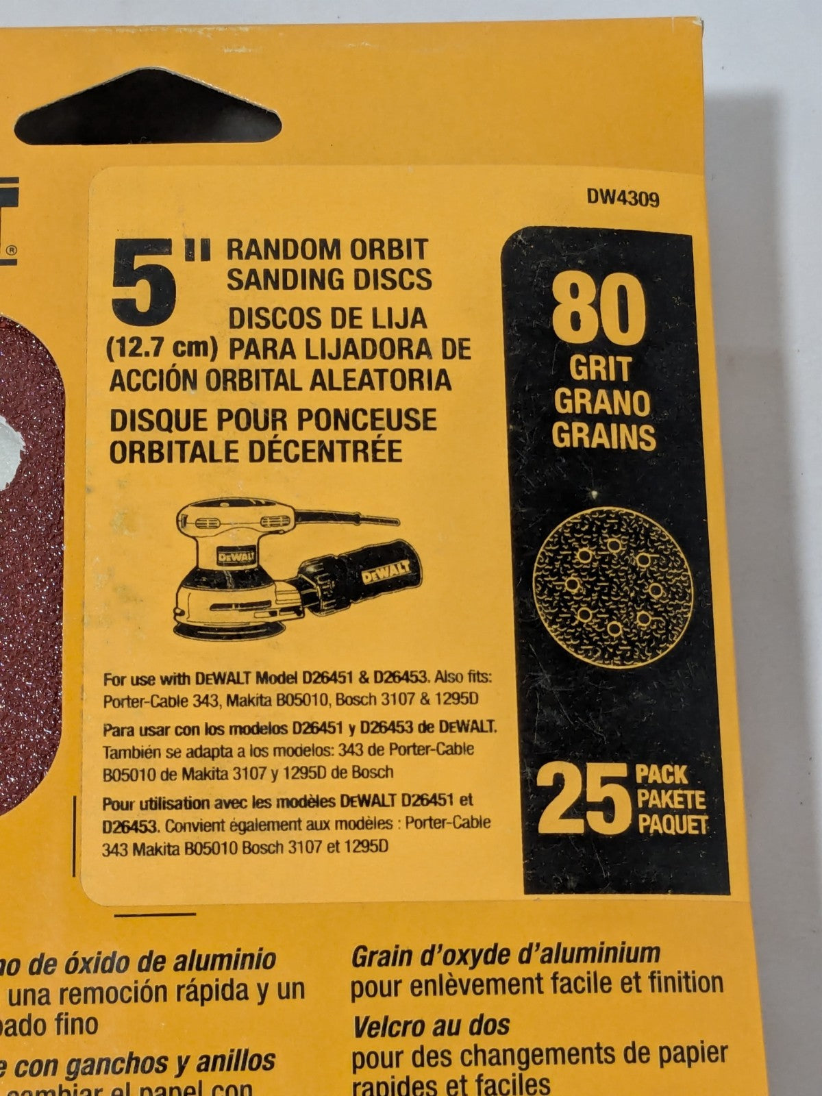 DEWALT Hook & Loop Disc: 5" Dia, 80 Grit, Coated, Aluminum Oxide Qty 50 DW4309