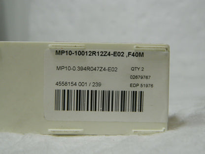 Seco Carbide Milling Tip Insert MP10 E02 Grade F40M Qty 2 51976