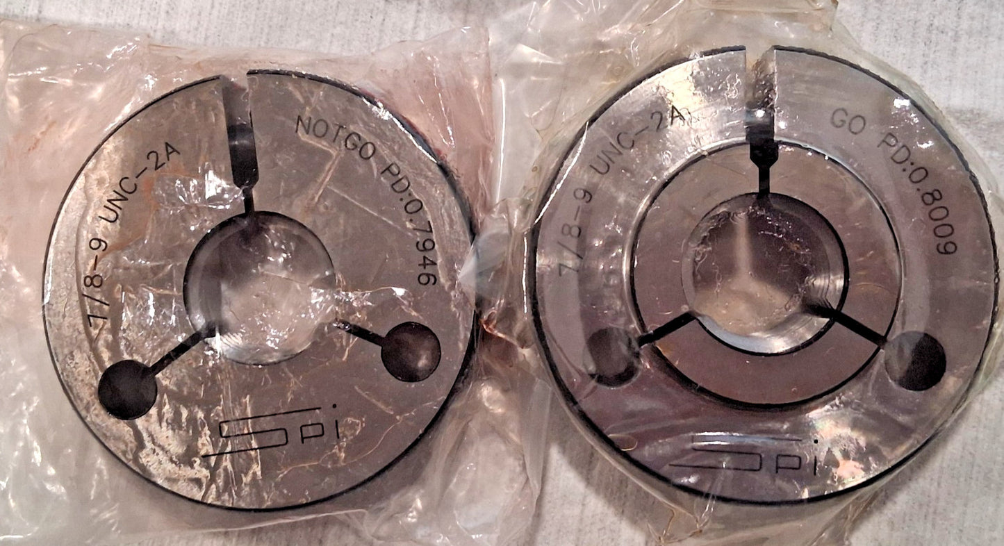 SPI Go &amp; No Go Steel 7/8-9 Threaded Ring Gage 23-199-3