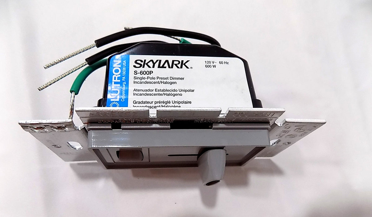 Lutron S-600P-GR Skylark 600W Single Pole Preset Dimmer w/Rocker Switch Gray