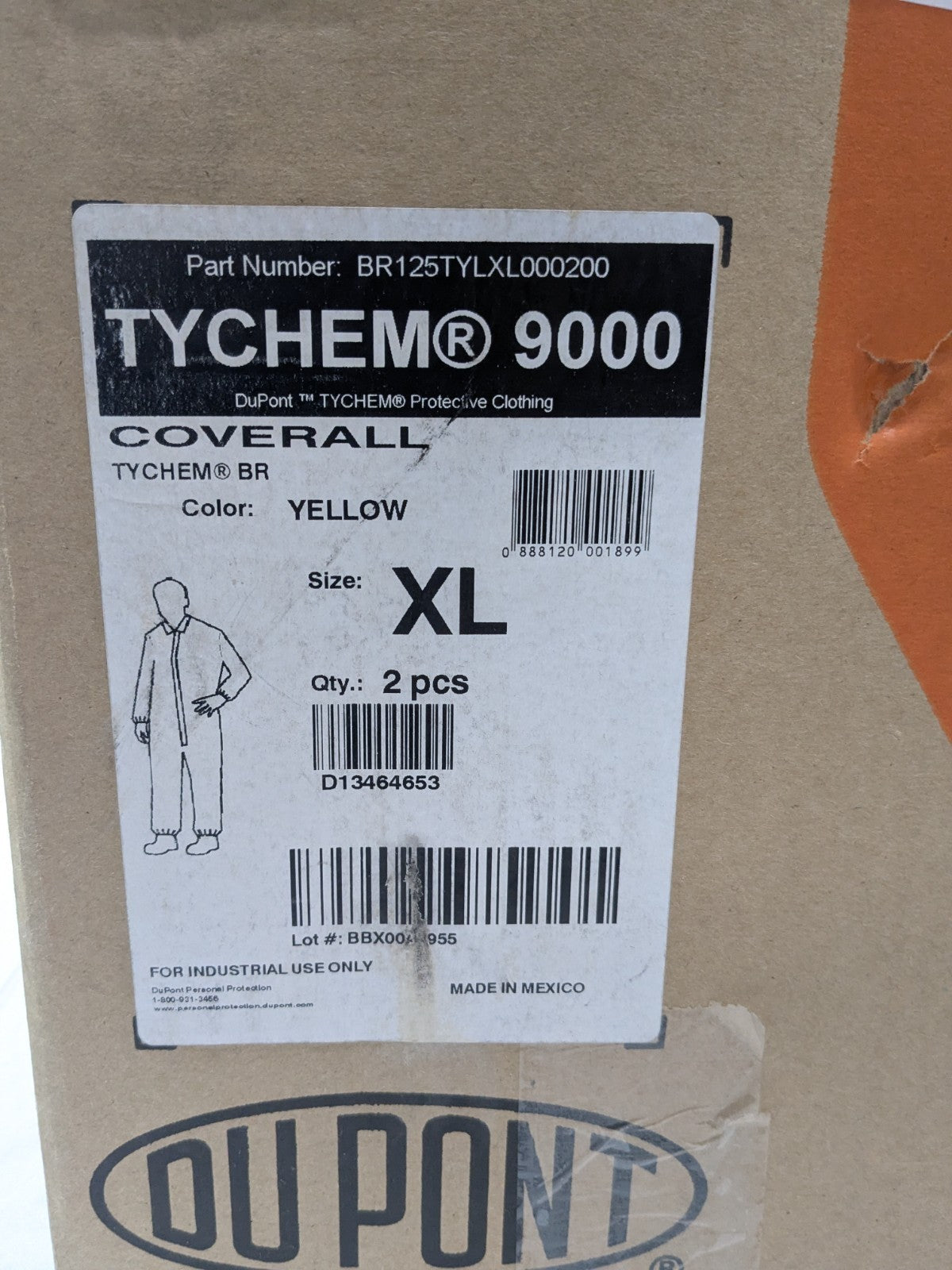 PACK of 2 DUPONT TYCHEM 9000 Yellow Coveralls XL BR125TYLXL000200