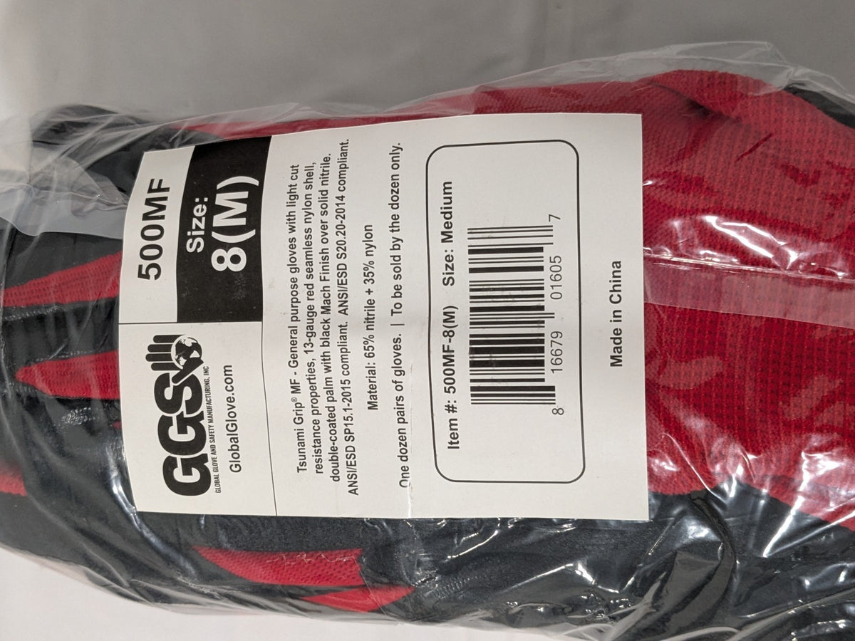 (1 DOZEN) GLOBAL TSUNAMI GRIP NITRILE COATED MECHANICS WORK GLOVES SZ MED 500MF