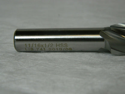 HSS Sq End Mill 11/16" 1-5/8" LOC 1/2" Shank Diam 3-5/8" OAL 4 FL 27611