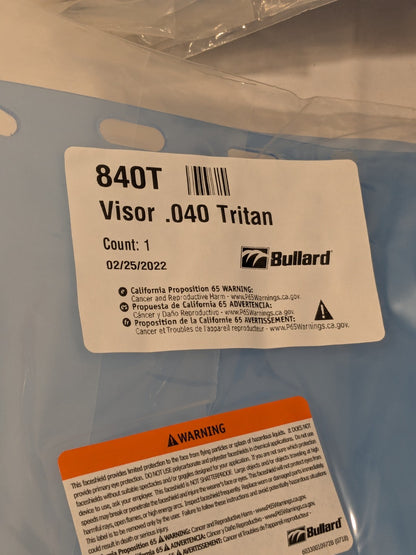 BULLARD Face Shield Visor: 15" X 8" X 0.04", Clear Pack of 12 840T