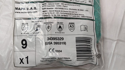 4 PAIRS MAPA KryTech 395 Cut & Chemical Resistant Gloves Green Size 9 395319