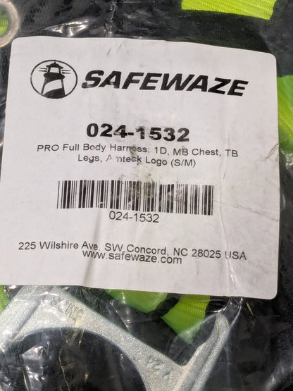Safewaze S/M PRO Full Body Harness W/1D, MB Chest, tab Legs - FS185-S/M