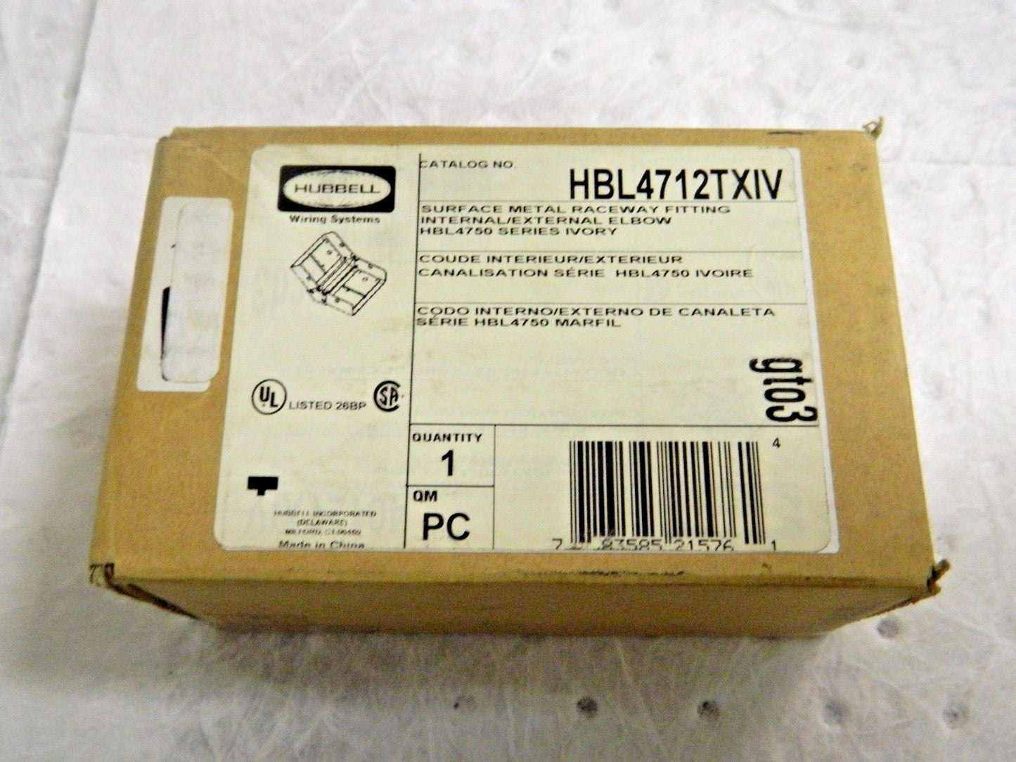 Hubbell 6.04" L x 4.59" H Wiring Device-Kellems Raceway Elbow End #HBL4712TXIV