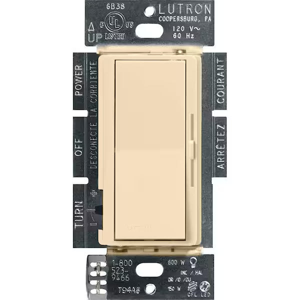 Lutron DV-603P-IV DIVA 3-Way 600W Incandescent Paddle Switch/Slide Dimmer Ivory