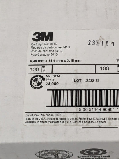 3M Straight Cartridge Roll: 1/4" Dia, 120 Grit, AO Box of 100 7100080023