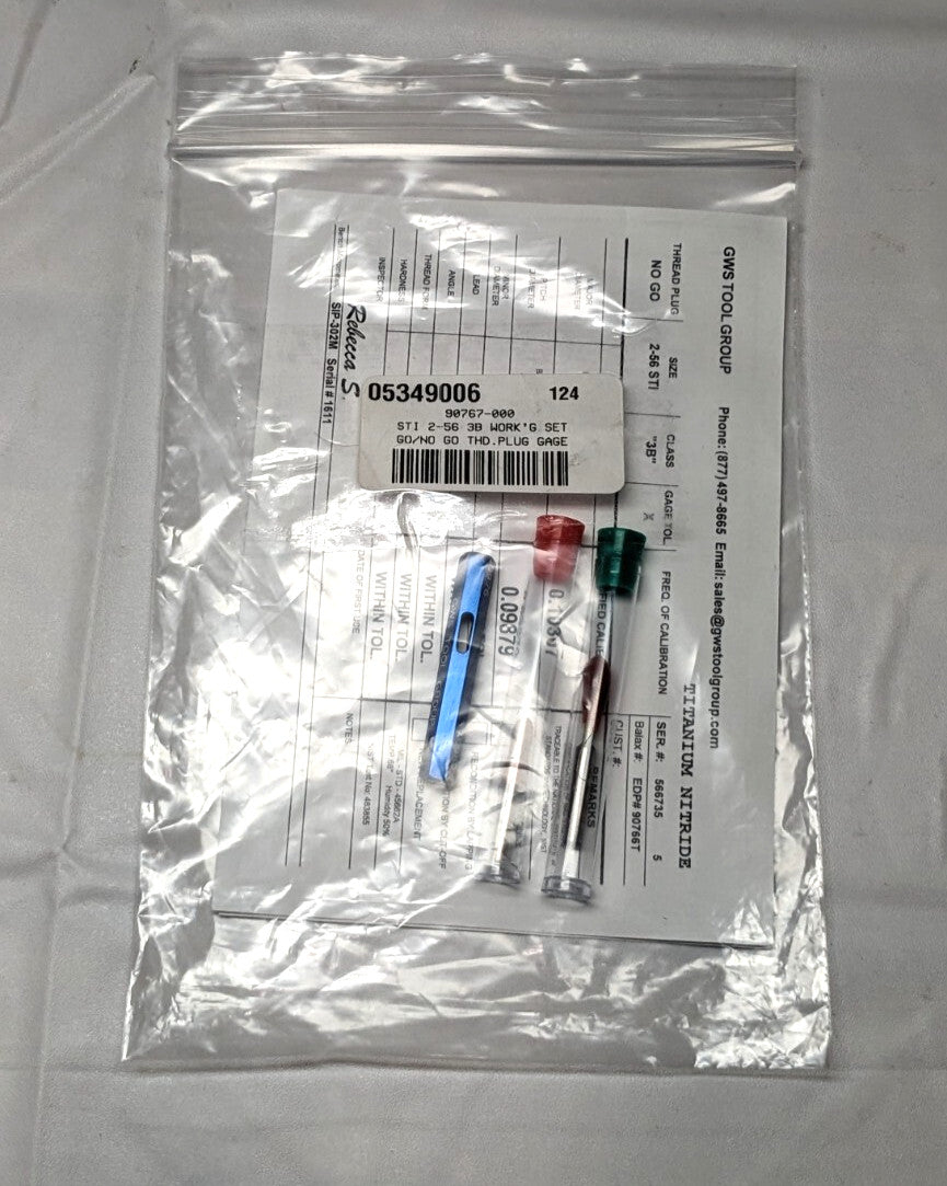 2-56 Thread  HSS  Class 3B  Screw Thread Insert   Go/No Go Set  90767-000