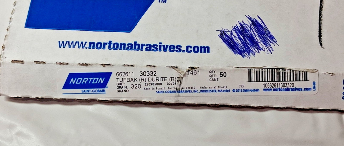 Norton Silicon Carbide Sanding Sheets 9"x11" 320 Grit QTY50 662611303