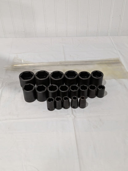 Proto Socket Set: Impact Standard, 19 Pc, 1/2" Drive, 3/8 to 1-1/2" J74106
