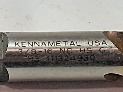 Kennametal Cobalt Spiral Flute Taps 3/8-16 UNC 3FL Bottoming Chamfer 4131019