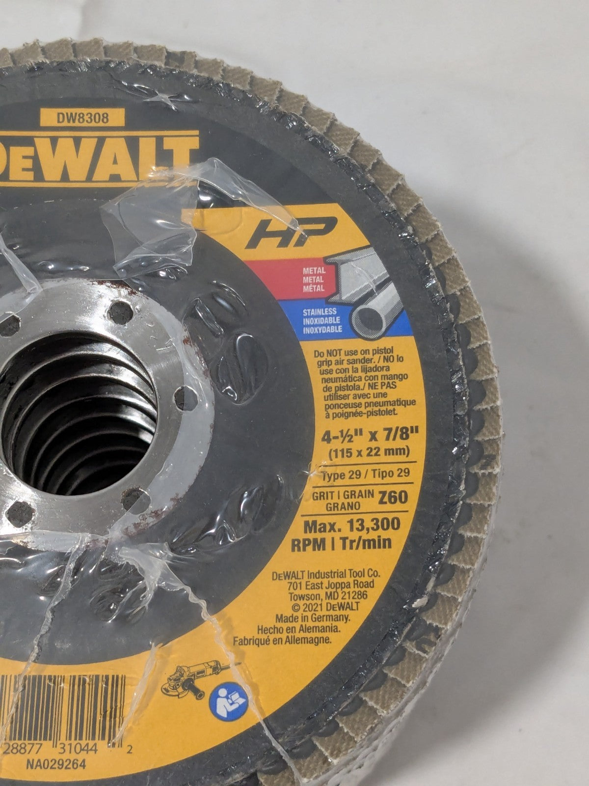 DeWALT Flap Disc: 4-1/2" Dia, 7/8" Hole, Zirconia Alumina, Type 29 Qty 10 DW8308
