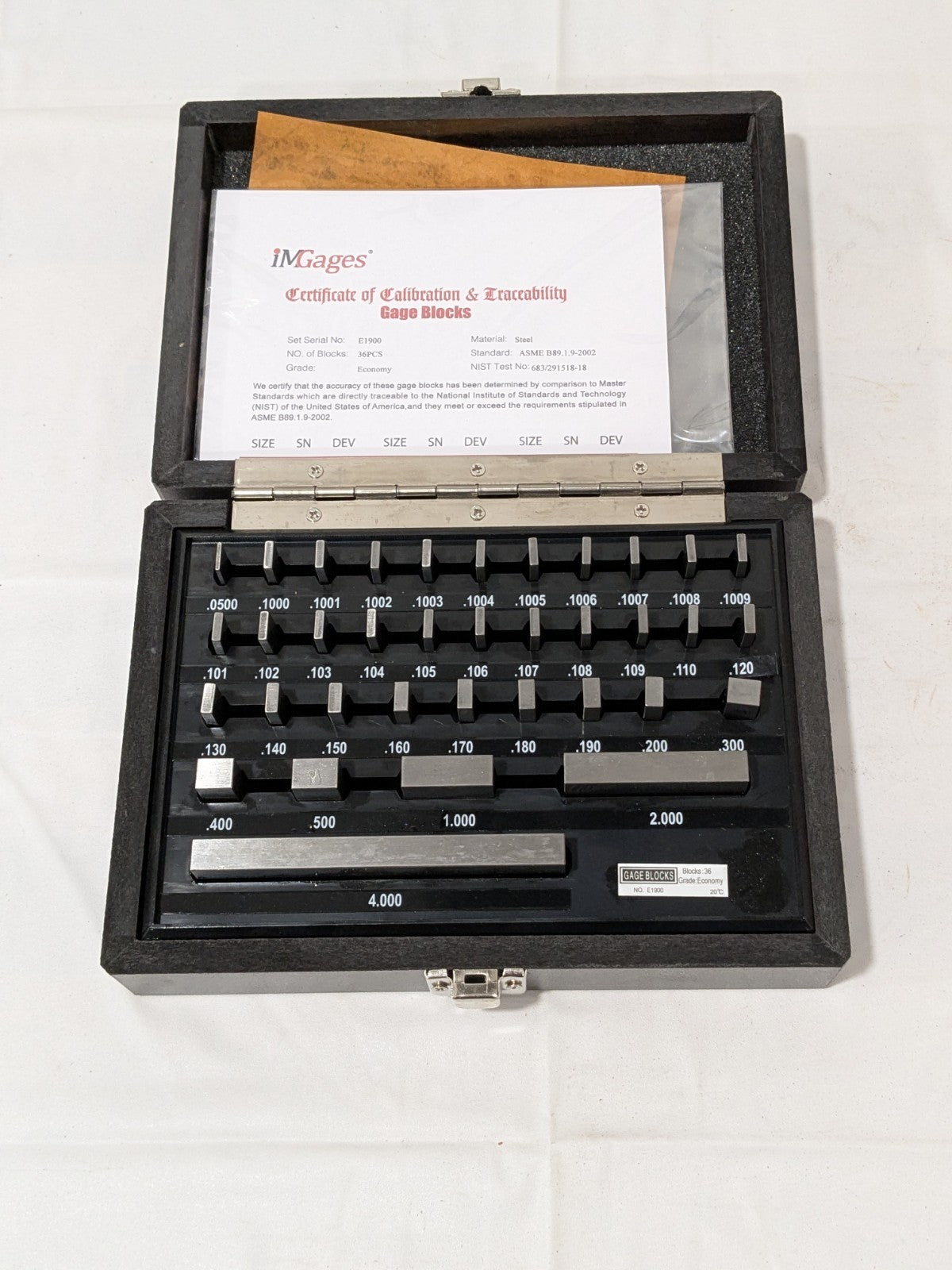 IMGAGES Gage Block Set: 0.05 to 4'' Range, 36 Pc, Economy Grade, Steel 630-4105