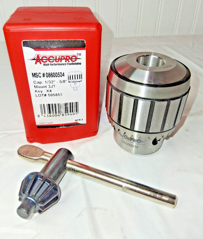 Accupro Drill Chuck 1/16 to 5/8" Capacity Tapered Mount JT3 #4 Keyed 08600504