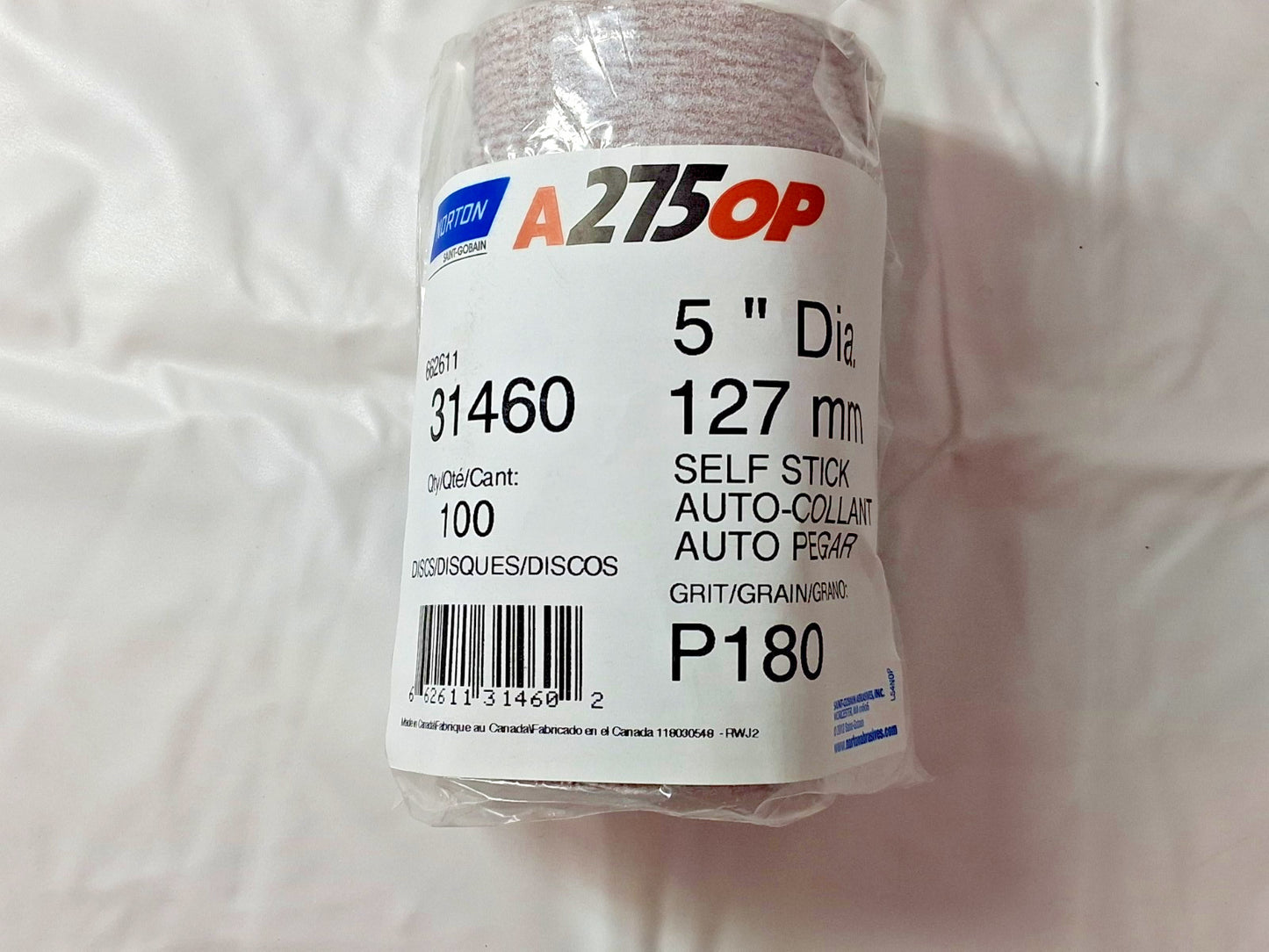 Norton Aluminum Oxide 5" Dia PSA Disc QTY100 Roll 180 Grit 66261131460