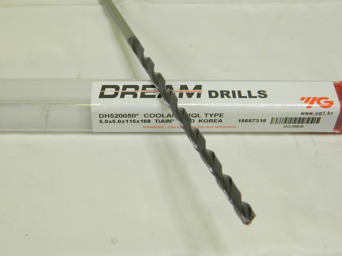 YG-1 5.0 x 5.0 x 115 x 168 Carbide Drill MQL Type W/ Coolant (20XD) DH520050