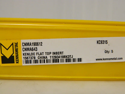 Kennametal Carbide Turning Insert CNMA643 KC9315 Grade Qty 5 1567378