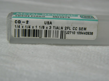 Metal Removal 1/4" x 1-1/8" x 3" 2FL Carbide TiAlN Single End Mil