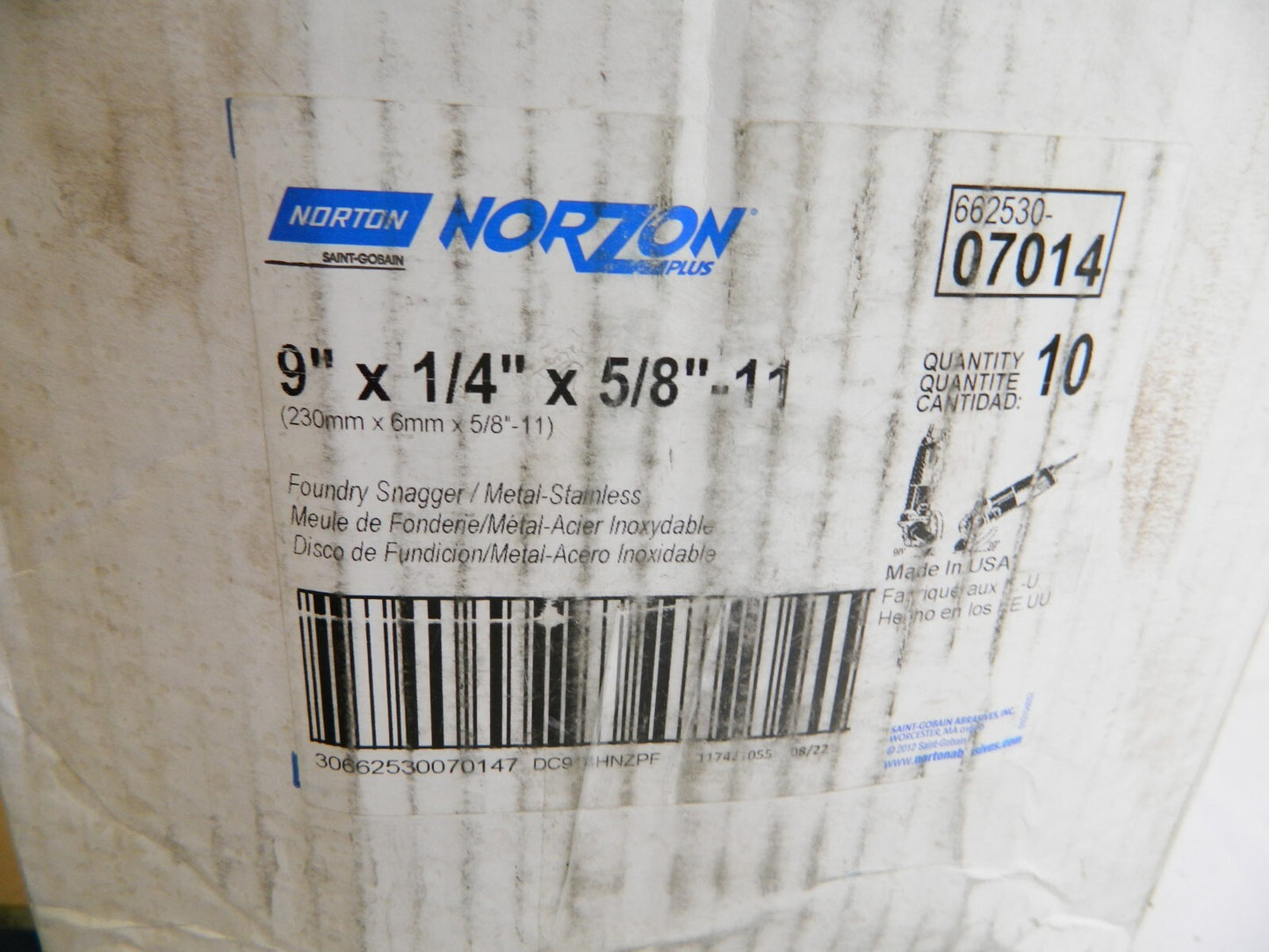 NORTON Depressed Center Wheel: Type 27, 9" Dia, Ceramic Qty 10 66253007014