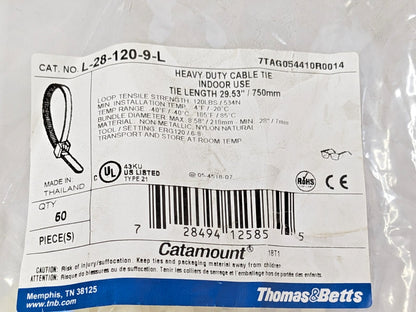 PACK OF 50 Thomas & Betts 28" Heavy Duty Cable Ties Indoor Use L-28-120-9-L