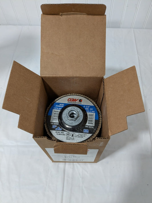 CGW Flap Disc: 4-1/2" Dia, 60 Grit, Zirconia Alumina, Type 27 Box of 10 42314
