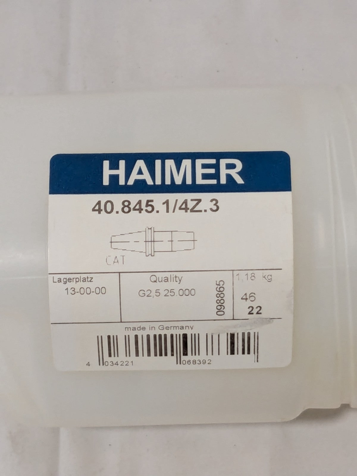 HAIMER Shrink-Fit Tool Holder & Adapter: CAT40, 0.25" Hole Dia 40.845.1/4Z.3