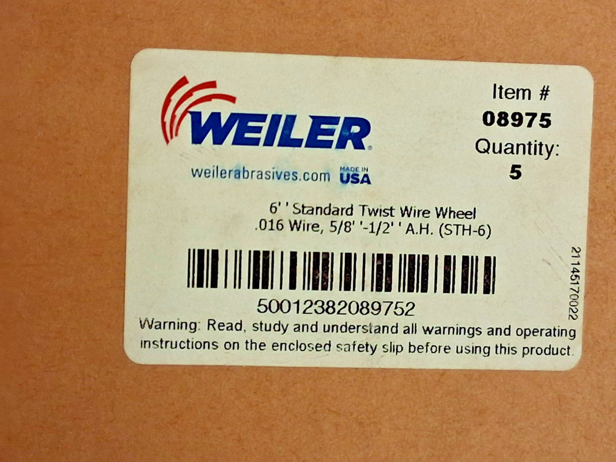 Weiler Knotted Wheel Brush 6" Wheel Dia 5/8" Face Width 0.0160" Wire Dia 08975