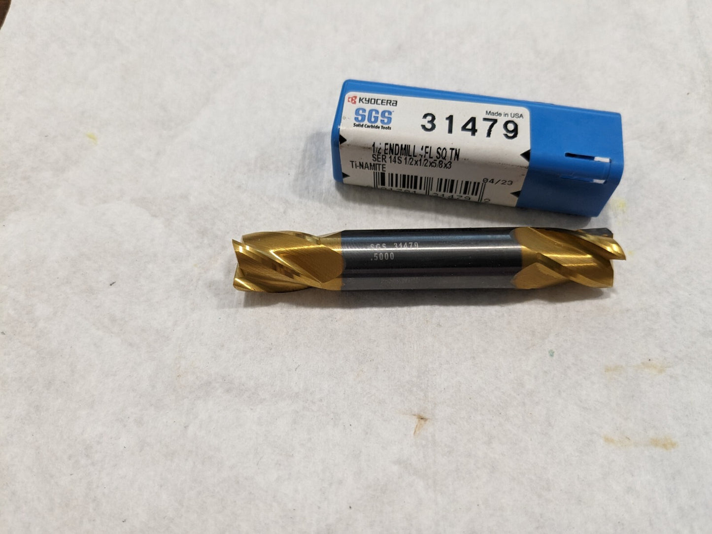 SGS Square End Mill: 1/2" Dia, 5/8" LOC, 4 Fl Solid Carbide 31479