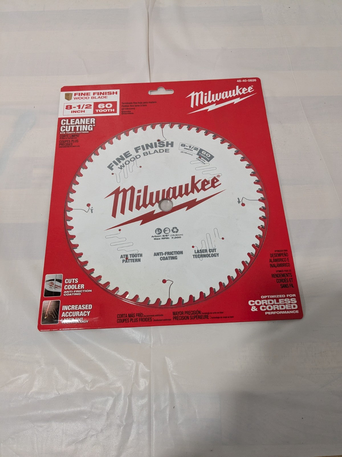 Milwaukee Wet & Dry Cut Saw Blade: 8-1/2" Dia, 5/8" Arbor Hole, 60T 48-40-0826