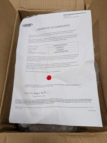 100x Pack Sealed DuPont Tyvek IsoClean 18" Sleeves 5 mil Thick w/ Sterile Certs