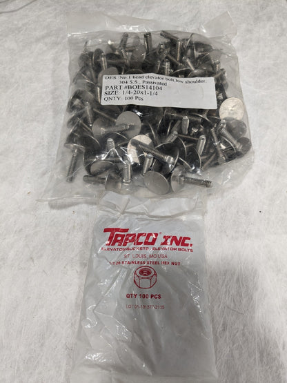 1/4-20, 1-1/4" OAL, 31/32" Head Diam, SS Elevator Bolt Qty 100 BOES14104wHex