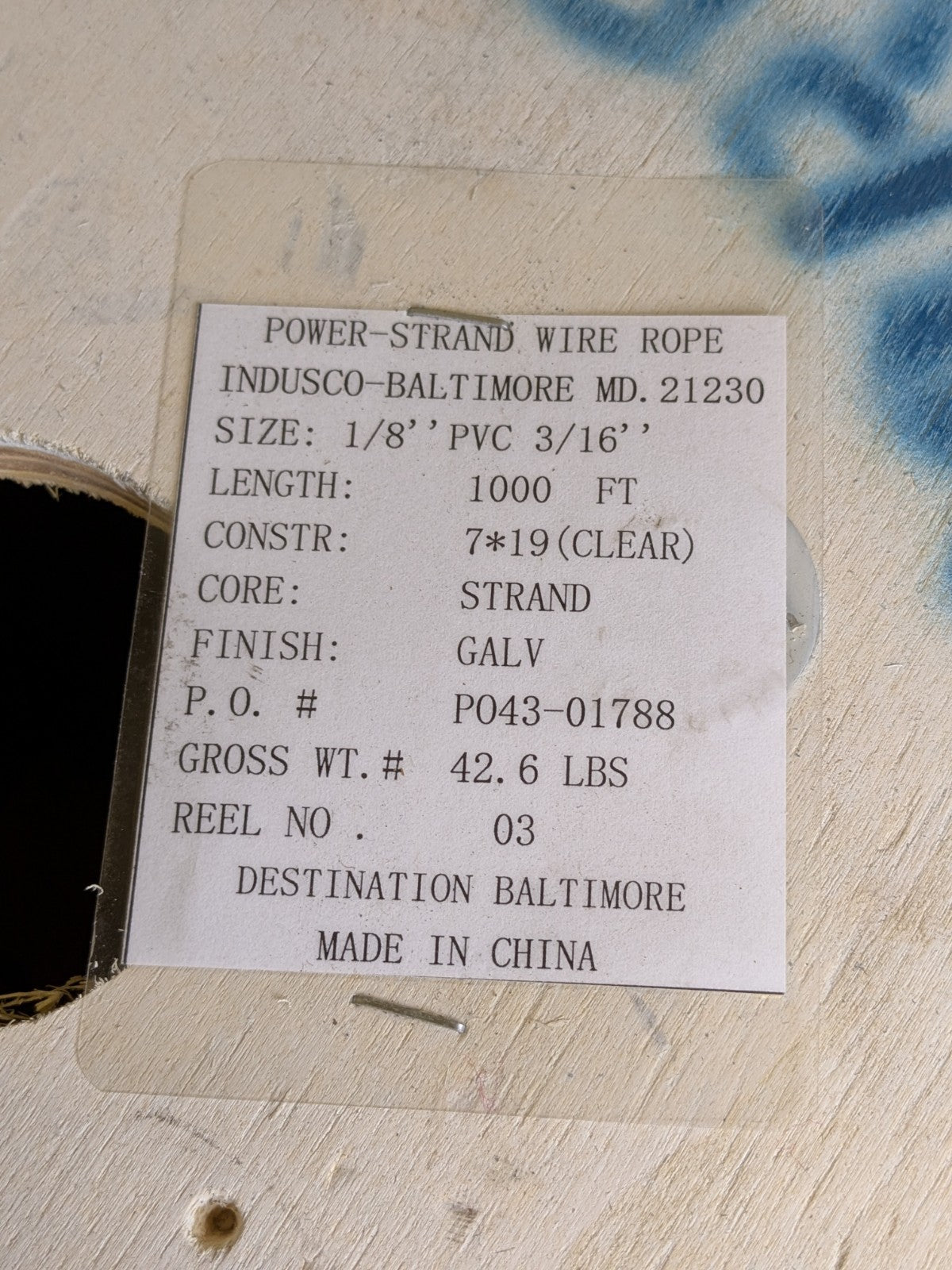 Power Strand Wire Rope 1000 FT. Spool 3/16 IN. Diameter Galvanized Steel