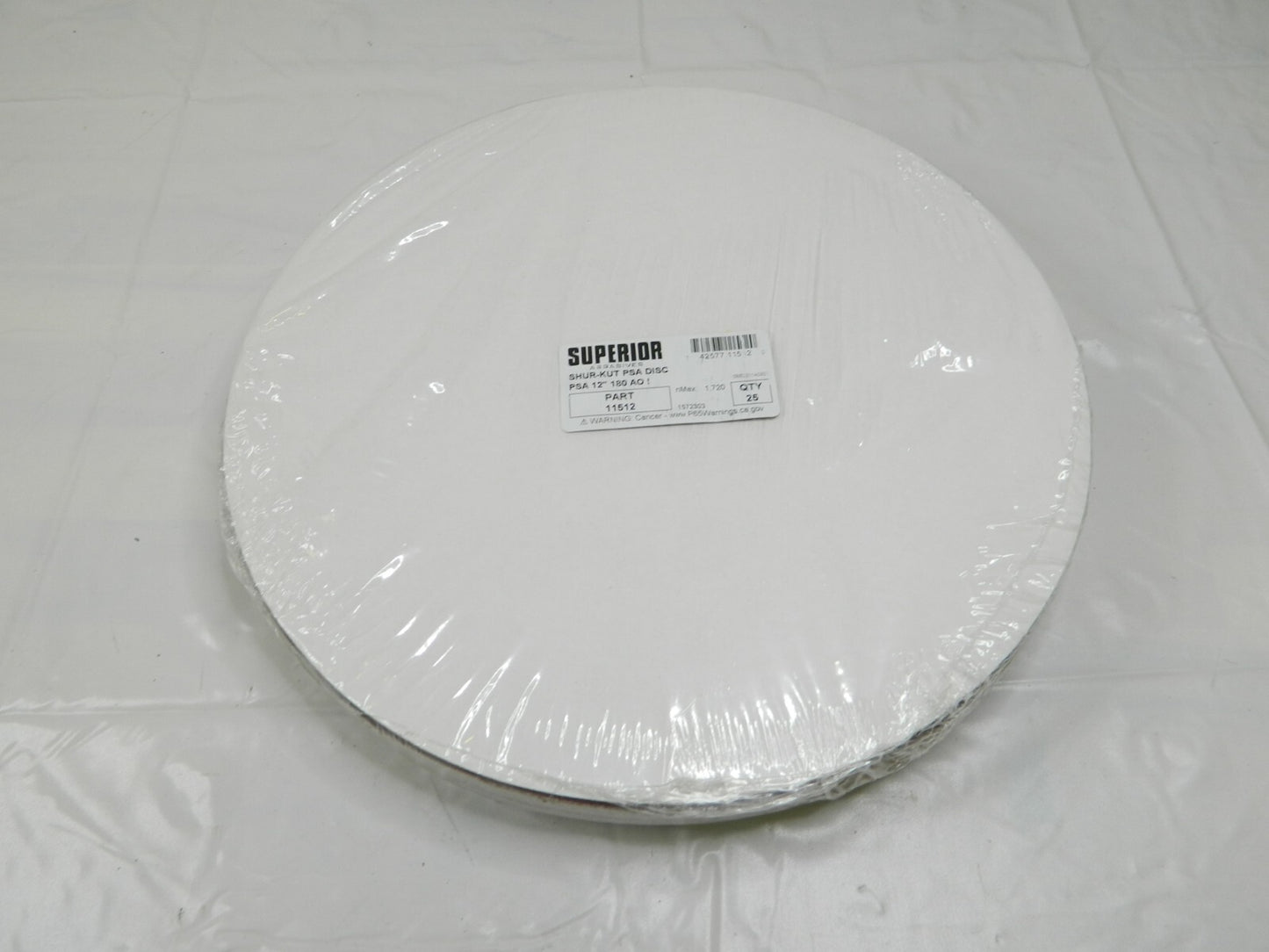 Superior PSA Disc: 12" Disc Dia, 180 Grit, Aluminum Oxide Qty 25 11512