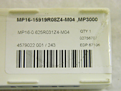 Seco Carbide Milling Tip Insert MP16 M04 Grade MP3000 0.625" Cut Diam 4FL  67106