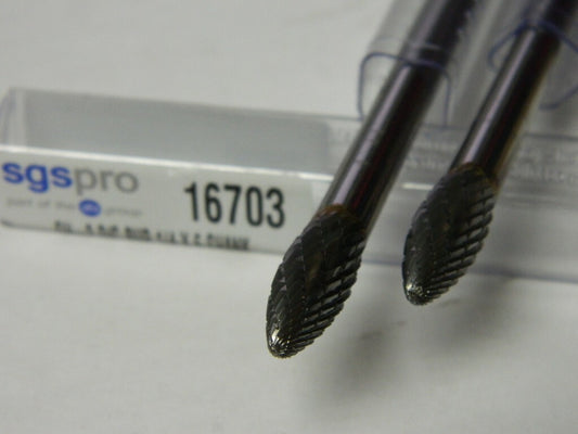 SGS SH-2L6, 5/16″ Cut Diam, 1/4″ Shank Diam, Carbide Double Cut Flame Burr QTY 2