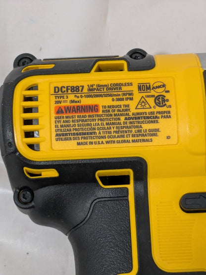 DeWALT 20V MAX XR Cordless Brushless 1/4 in. 3-Speed Impact Driver DCF887B