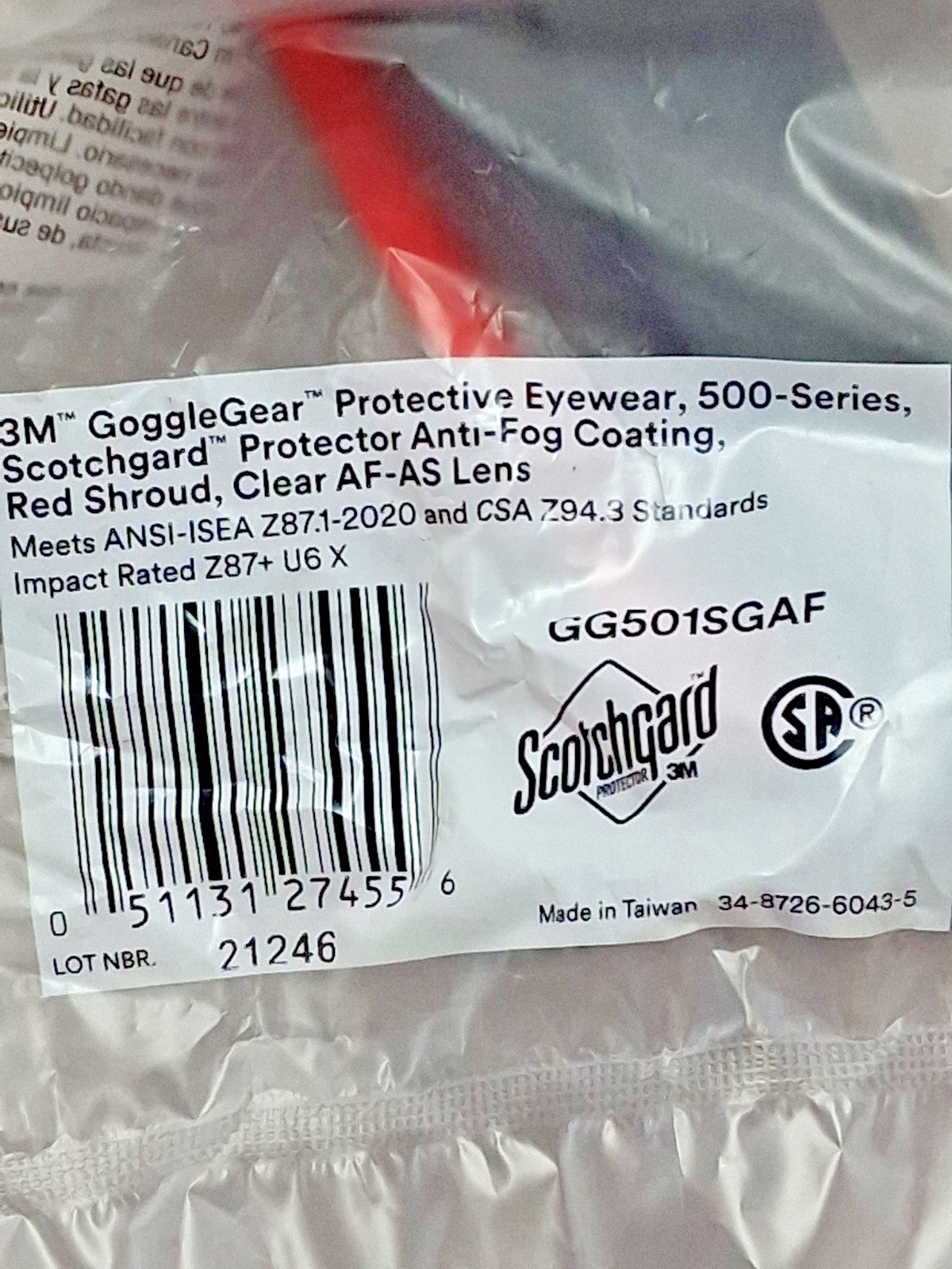 3M Safety Clear Lenses Anti-Fog Goggles ANSI Z87.1+CSA Z94.3 69684587