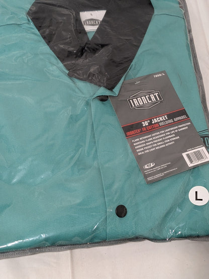 Ironcat Jacket: Fire-Resistant & Welding, Size Large, Cotton, Green 7050/L