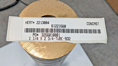 Bronze Round Tube Alloy 932 2-3/4" OD X 1-1/4" ID X 13" OAL 61221560