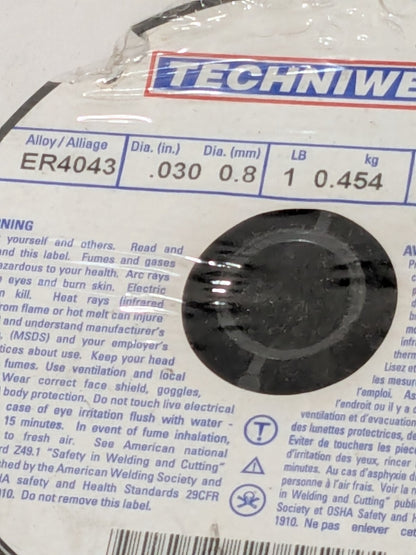 Techniweld MIG Welding Wire: ER4043, 0.0300" Dia, Aluminum, 1 Lb 59802744