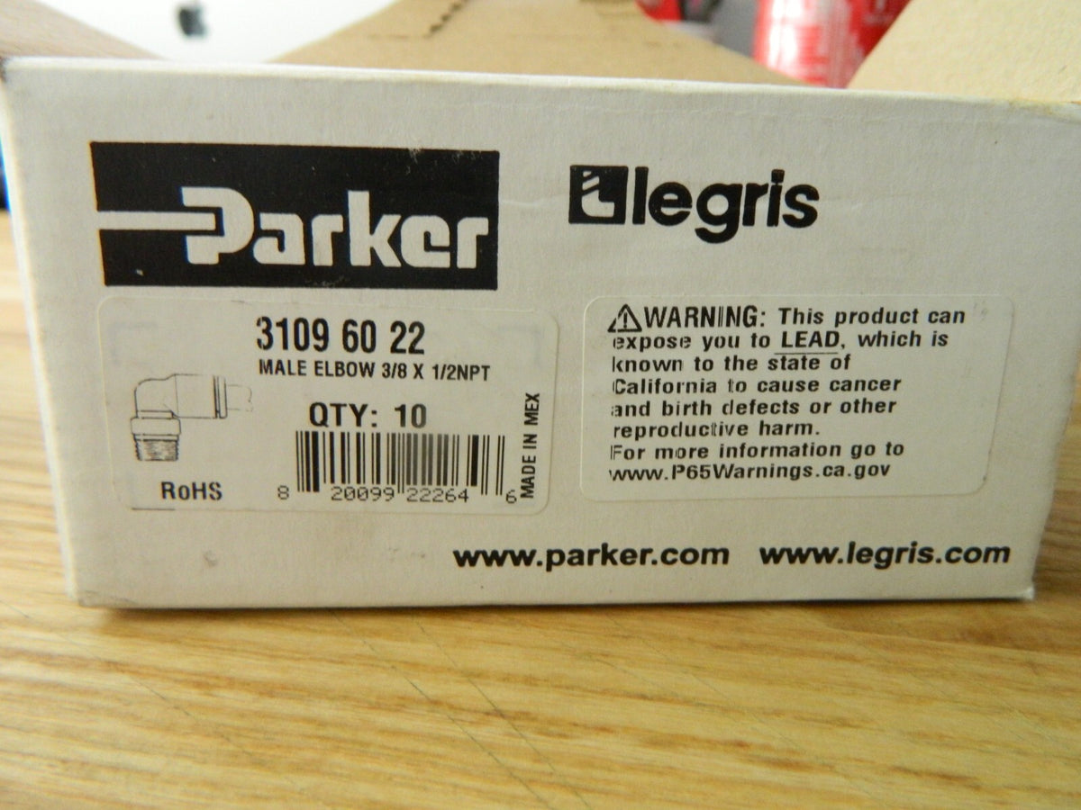 LEGRIS Push-To-Connect Tube Fitting: Male Elbow, 1/2" Thread, 3/8" OD qty 8