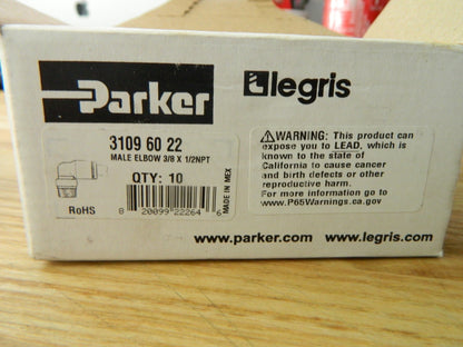 LEGRIS Push-To-Connect Tube Fitting: Male Elbow, 1/2" Thread, 3/8" OD qty 8