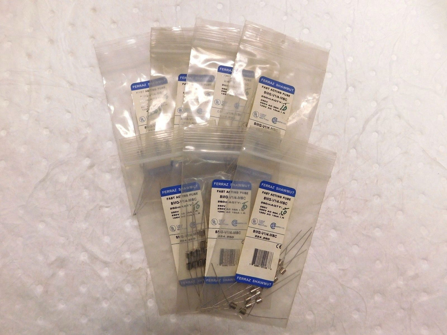 Ferraz Shawmut Fast Acting Mini Glass Fuse 350V 0.25A 10PK Lot of 7 SMG-V1/4