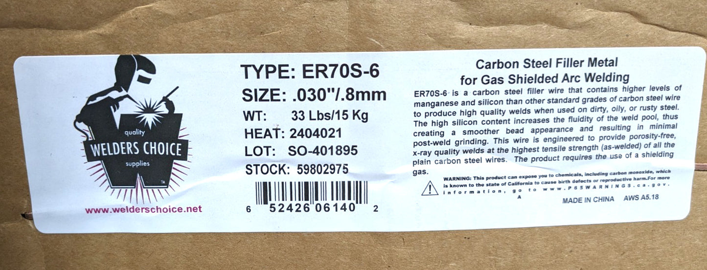 Welder's Choice  MIG Welding Wire ER70S-6  .030" Dia  Carbon Steel 59802975